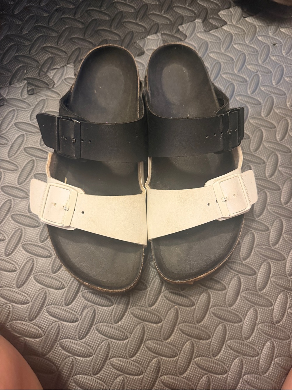 Birkenstock Two-Tone Adjustable Buckle Slide Sandals - Black & Cream